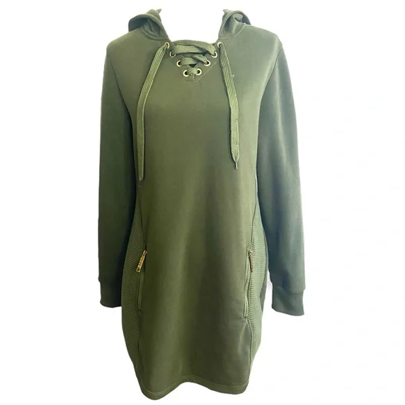 Love | Dresses | Love Brand Army Green Drawstring Hoodie Sweatshirt Long  Sleeve Dress | Poshmark
